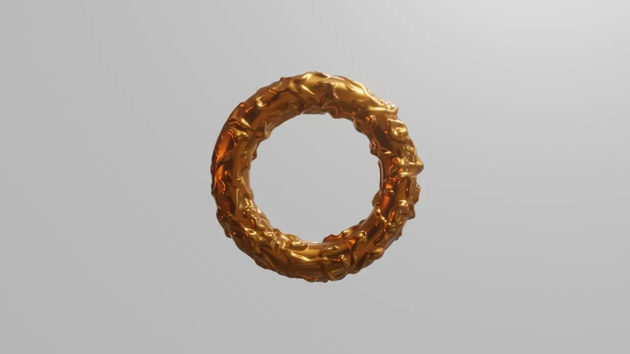 Kinetic gold torus sculpture, a still from the rotating piece